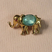 Vintage Elephant Brooch Goldtone Green Stone Brooch