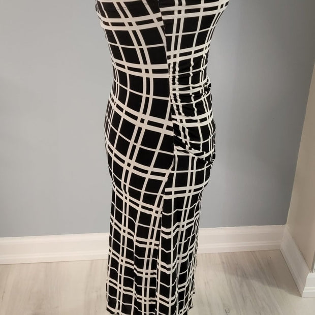 Cheroy Black White Checkerboard Strapless Tube Bodice Dress