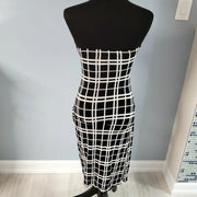 Cheroy Black White Checkerboard Strapless Tube Bodice Dress