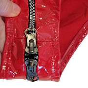 Red Magic liquid faux leather Zipper Front Body Suit