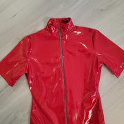 Red Magic liquid faux leather Zipper Front Body Suit