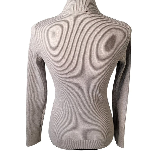 DKNY Grey Logo Ribbed Bodycon Half Zipper Sweater Size XS NWT