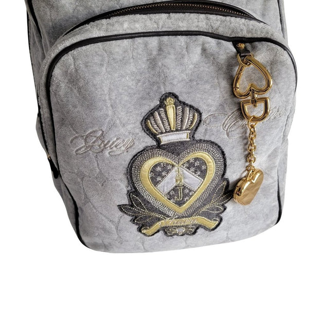 Juicy Couture Grey Fleece Crown Backpack Four Piece Collection EUC New Wallet