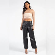 FASHION CLASSIC COLLECTION Nude Sheer Mesh See Through Pearl Diamond Crop Top, S