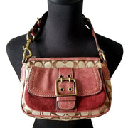 Vintage Coach Signature Pattern Red Suede Leather Bag