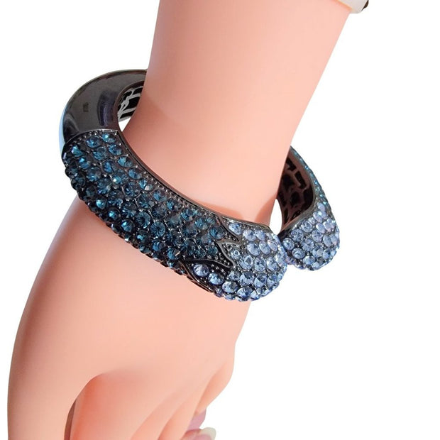 Joan Boyce Swarovski Shades of Blue Crystal Kiss Bangle Click Bracelet