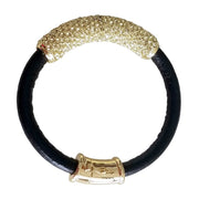 Joan Boyce Vintage Black Leather Pave Yellow Gold Crystal Wrap Bracelet