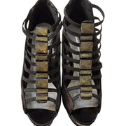 H by Halston Viola Black Platform Satin Strappy Stiletto Shoes 7.5 M
