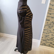 Adrianna Papell Black Beige Stencil Lace Sheath Lined Dress Size 12 EUC