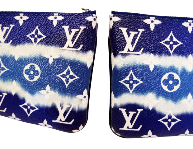 Louis+Vuitton+Double+Zip+Pochette+Pouch+Blue+Canvas for sale