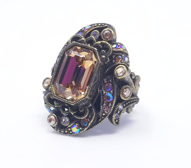 Sweet Romance Art Deco Emerald Cut Glass Stone USA Ring